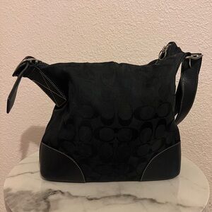 Coach Signature Convertible Shoulder Crossbody in Black Canvas & Leather Trim